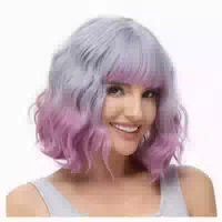 Perücke Bob Kurz Gewellt Pony Schwarz Mix Blond Highlights 3 1 st