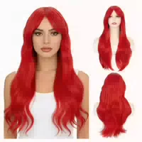 Perücke Damen Rot Pony 28 Zoll Lang Lockig 70 cm Natürliches 1 st