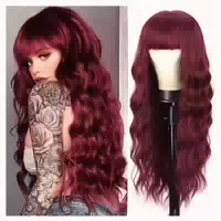 Perücke Damen Rot Pony 28 Zoll Lang Lockig 70 cm Natürliches 1 st