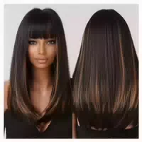 Perücke Damen Schulterlänge Bangs Haar Replacement Schwarz U 1 st