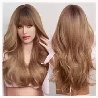 Perücke Damen Synthetik Pony Locken Lang Ombre Blond Braun 1 st
