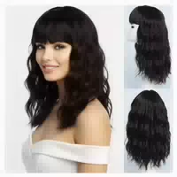 Perücke Dunkelbraun Locken Mittellang Pony Damen Dunkelbraun 1 st