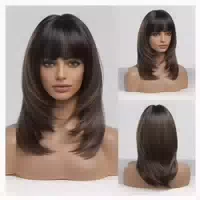 Perücke Dunkelbraun Ombre Lang Bangs Kunstfaser Frauen Ombre 1 st