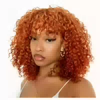 Perücke Echthaar Bob Jerrycurl Pony Kleberlos Lockig 25 cm S 1 st