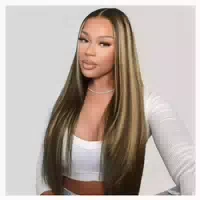 Perücke Echthaar Ombre 55 cm 13x4 Lace Front #2 27 Highlight 1 st