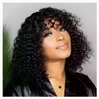 Perücke Echthaar Pony Kurzbob Locken Jerry Curl 150 Dichte 3 1 st