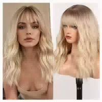 Perücke Fransen Synthetik Wellen Frauen Blond mit Strähnchen 1 st