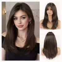 Perücke Frauen Schulterlang Gerade Pony Synthetisch Dunkelbr 1 st