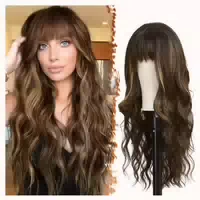 Perücke Gewellt 66cm Pony Rot Synthetisch Balayage Braun Mix 1 st