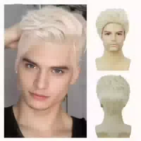 Perücke Herren Kurz Locken Schicht Synthetik Kappe Alltag Br 1 st