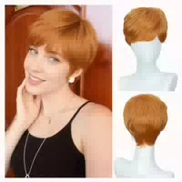 Perücke Damen Kurz Pixie Kunsthaar Braun E Braun mit Blond H 1 st