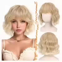 Perücke Kurz Gewellt Blond Pony Bob Damen Honigblond 30cm 1 st