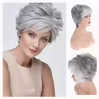 Perücke Kurz Grau Pixie Cut Pony Synthetisch Frauen Grau B 1 st