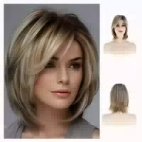 Perücke Kurz Synthetisch Hitzebeständig Braun Blond Frauen B 1 st