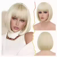 Perücke Kurze Blond Bob Pony Damen 32cm Kinnlang Hell Blond 1 st