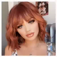 Perücke Kurze Bob Pony Kupfer Orange Damen Synthetisch Aubur 1 st