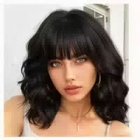 Perücke Kurzhaar Frauen Synthetikhaar Bob Pony Schwarz 1 st