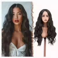 Perücke Lace Front Kunsthaar Lockig Gewellt 70 cm Dunkelbrau 1 st