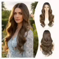 Perücke Lace Front Synthetisch Balayage Damen Braun mit Ombr 1 st