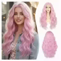 Perücke Lace Front Wellig Lang Hitzebeständig Hell Pink High 1 st