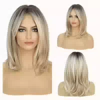 Perücke Lang Blond Ombre mit Dunklen Wurzeln Fransen Kunstha 1 st