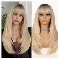 Perücke Lang Gestuft Pony 22 Zoll Synthetisch Ombre Blond 1 st