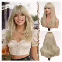 Perücke Lang Pony Damen Kunsthaar 45 cm Dreckige Blonde 1 st