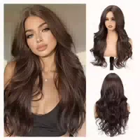 Perücke Locken Vorhangpony Synthetikhaare 56cm Frauen Braun 1 st