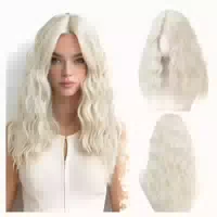 Perücke Locken Wellen Pony Synthetik 50cm Mittellang Platinb 1 st