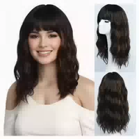 Perücke Lockig Braun Pony Mittellang Damen 40cm Dunkelbraun 1 st
