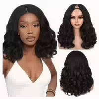 Perücke Lockig Synthetik Schwarz Halbperücke Yaki 46 cm Natu 1 st