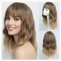 Perücke Dunkelbraun Locken Mittellang Pony Damen Dunkelbraun 1 st