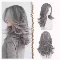Perücke Mittelscheitel Vorhangpony Locken 50 cm Synthetik Gr 1 st