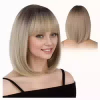 Perücke Ombre Blond Bob Kurz mit Pony Synthetisch 35 cm 1 st