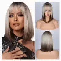 Perücke Ombre Blond Braun Bob Pony Schulterlang Grey Gradien 1 st