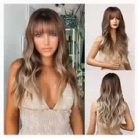 Perücke Ombre Braun Pony Lang Wellig Damen Synthetisch Ombre 1 st