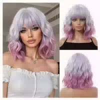 Perücke Bob Pony Kurz Glatt Ombre Hellblond Synthetik Farbve 1 st