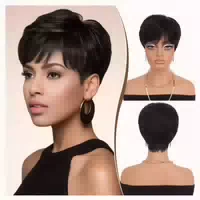 Perücke Pixie Cut Echthaar Kurz Pony Schwarz Fq 001 1b Schwa 1 st
