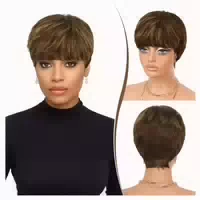 Perücke Pixie Cut Echthaar Kurz Pony Schwarz Fq 001 1b Schwa 1 st