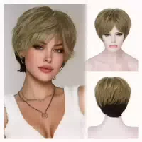 Perücke Pixie Cut Pony Damen Honigblond mit Schwarzem Untert 1 st
