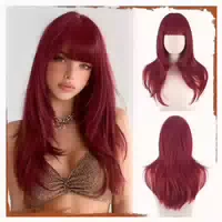 Perücke Pony Lang Synthetik 60cm Wellig Rot 1 st