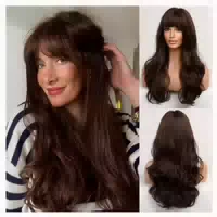 Perücke Pony Locken Synthetik 26 Zoll Damen Braune 1 st
