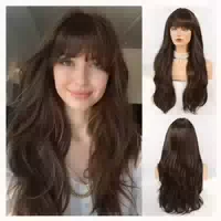 Perücke Pony Locken Synthetik Alltag Frauen Dunkelbraun 1 st