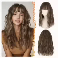 Perücke Pony Schulterlang Synthetisch Wellig 46 cm Braun Mix 1 st