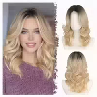 Perücke Schulterlänge Wellen Pony Synthetik Damen Blond Ombr 1 st
