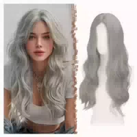 Perücke Spitzenfront Wellig Synthetik Grau 60cm Grau l 60 cm 1 st