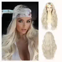 Perücke Stirnband Body Wave 150 Dichte 26 Inch Wellig Platin 1 st