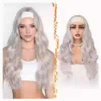 Perücke Stirnband Body Wave Damen 66cm Silber Blond 1 st