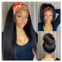 Perücke Stirnband Kinky Straight Yaki 55 cm Damen 56 cm #1b 1 st
