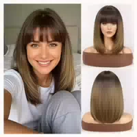Perücke Straight Fransen Synthetisch Mittellang Ombre Braun 1 st